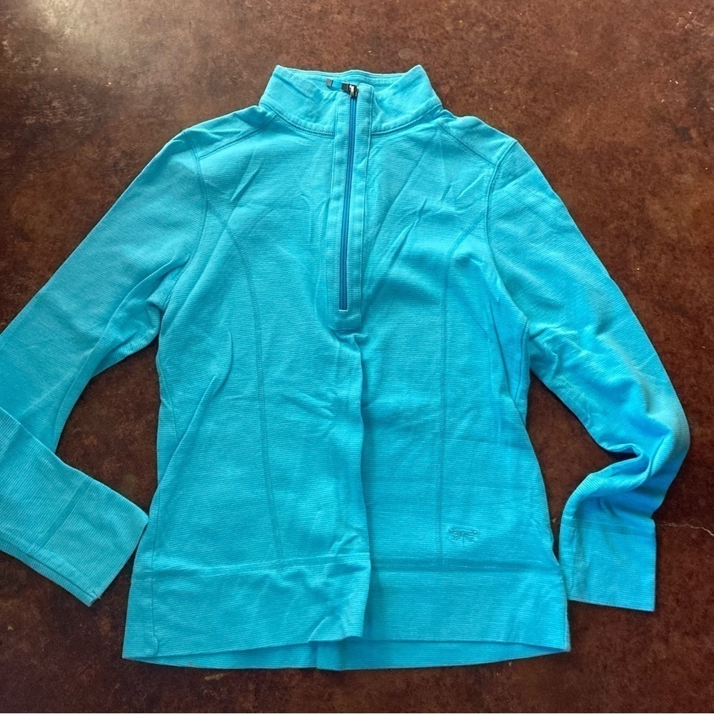 Ladies Talbots Active Wear Turquoise Stipe Pullover